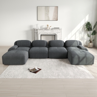 U-Sofa, Modulares ohne Montage atmungsaktiver Cordstoff 32D hochelastische Polsterung extra-breite Armlehnen haustierfreundlich und ergonomisch für Wohnzimmer und Schlafzimmer, Cordstoff, Grey