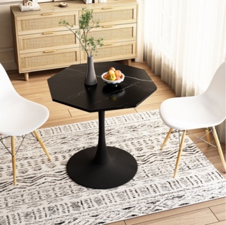 HAUSS SPOLE Esstisch 80×74cm Achtkantiger Couchtisch Gartentisch Balkontisch,Schwarz (Moderner Oktagon-Couchtisch 80 cm, MDF-Tischplatte, stabiles Metallgestell, ideal für Wohnzimmer & kleine Räume), Kein Stuhl
