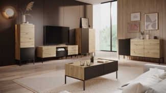 Wohnzimmer-Set Cowilo I (Farbe: Artisan Eiche + Schwarz)