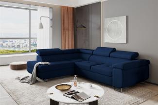 Couchgarnitur JADE Stoff Dunkelblau mit Schlaffunktion Ottomane Links