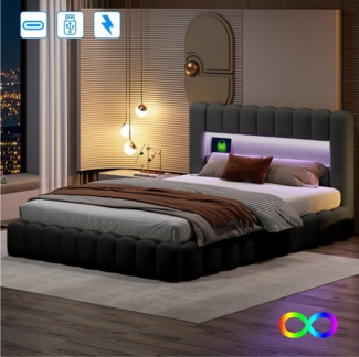 Furnishings Home Polsterbett Doppelbett Hausbett (Set, Bett), mit Bettkasten, LED-Licht, USB-Anschluss