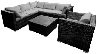 BRAST Gartenmöbel Lounge Sofa Couch Set Harmony Schwarz Poly-Rattan für 5 Personen