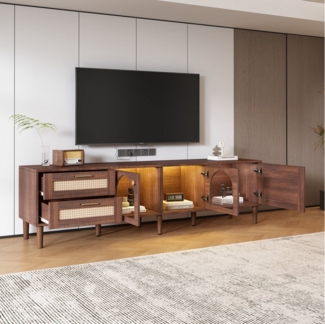HAUSS SPOLE TV-Schrank mit 2 Schubladen, 3 Tür, LED-Beleuchtung, für 80-Zoll-Fernseher,braun