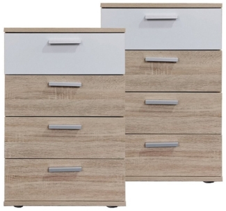 HTI-Living Nachtschrank Nachtkommode 4 Schubladen Nina Sonoma Weiß 2er-Set (Set, 2-St, 2 Nachtschränke) Nachtschrank Nachttisch