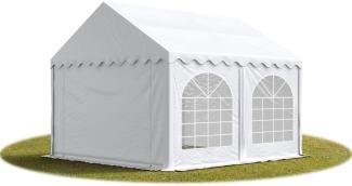 TOOLPORT Festzelt Partyzelt 4x4 m PREMIUM, hochwertige PVC Plane 750 N in weiß 100% wasserdicht mit Bodenrahmen