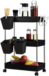 DOEWORKS Aufbewahrungswagen 3 Ebenen Rollwagen mit Rädern und Hängebechern