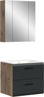 Badkombination (B/H/T: 60x185x46 cm) in schwarz matt und Nox Oak Nachbildung