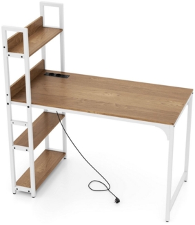 COSTWAY Schreibtisch, mit Ladestation, Regal-Schreibtisch 120x65cm, Metall