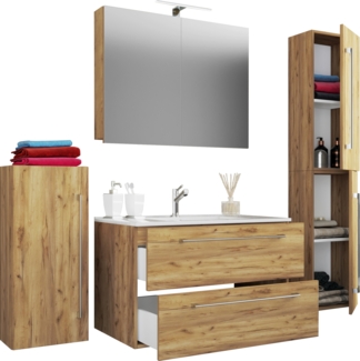 VCM Badmöbel Waschtisch Badinos 917138 Honig-Eiche H. 152 x B. 146 x T. 46 cm