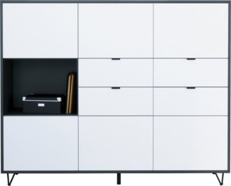 Vladon Highboard Marino V2 (Highboard mit 6 Türen Weiß matt, 4 Schubladen Weiß matt, Made in Germany), Korpus Anthrazit matt (152,5 x 125,5 x 37 cm)