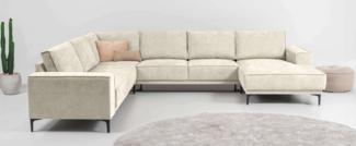OTTO home Wohnlandschaft XXL Sofa Oland, Struktur, Flachgewebe, Luxus-Microfaser, Boucle, U-Form, 342 cm, Wellenunterfederung, Skandi-Design, Metallfüße