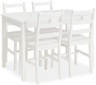 Esstisch mit 4 Stühlen Set Essgruppe Weiß Esszimmertisch 108x65 cm Küchenstühle Holz Massiv Landhausstil