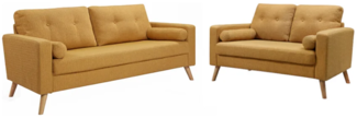 Vente-unique 'TATUM' 1x 2-Sitzer Sofa und 1x 3-Sitzer Sofa, Bouclé Stoff gelb, 130 / 182 x 81 x 83 cm