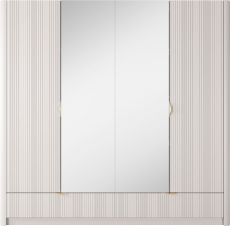 MOEBLO Drehtürenschrank Schrank Pholx H 213 (mit Spiegel und Schubladen, Goldene griffe, Kleiderschrank 4-türig Schrank Garderobe Schlafzimmer) (BxHxT):213x208x54 cm