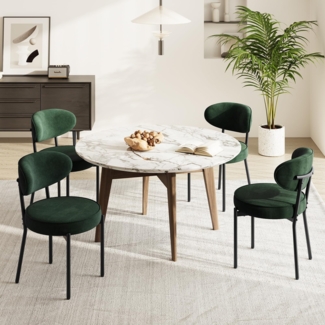 COLAMY Esszimmerstühle 4er Set mit 10 cm Sitzpolster – Moderne Polsterstühle aus kuscheligem Teddy-Stoff, mit robustem Metallgestell – Für Küche & Wohnbereich, Grün