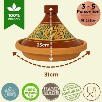 Marrakesch Orient & Mediterran Interior Dampfgartopf Tajine Shasha Ø31cm natur glasiert inkl. Nord Afrikanische Kochbuch, Lehm (1-tlg), Handarbeit