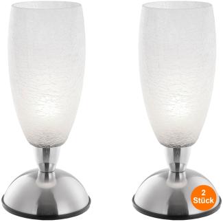 Nachttischlampe 2er Set Tischlampe Modern Silber Touch Tischleuchte Glas Weiß