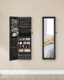 Songmics 'JJC093B01' Schmuckschrank mit Spiegel, Holz, schwarz, 37 x 10 x 120 cm