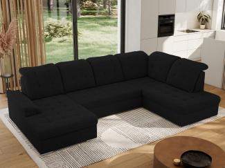 Ecksofa, Wohnzimmer U Couch, Polstersofa mit Bettkasten - MADRITO U - Schwarz Boucle - Rechts