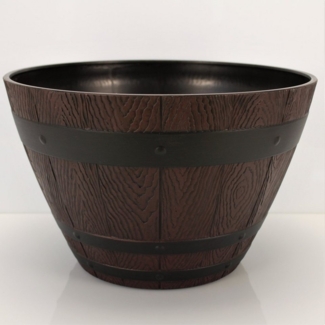Online-Fuchs Blumentopf Blumenkübel im Eichenfass Design, Holzoptik für außen Pflanzschale, 33 cm Durchmesser