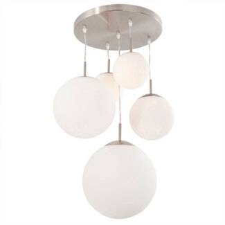 Pendelleuchte, Metall, Glas, 5x E27, höhenverstellbar, H 350 cm