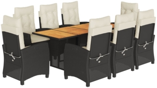 vidaXL 9-tlg. Garten-Essgruppe mit Kissen Schwarz Poly Rattan 3212705