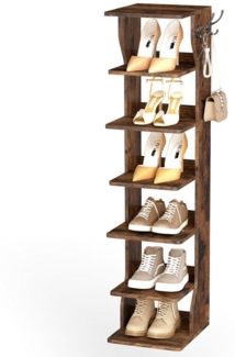 VASAGLE Schuhregal schmal, Standregal mit 7 Ebenen, platzsparend, für Eingangsbereich, Ecke, Schuhablage, vintagebraun