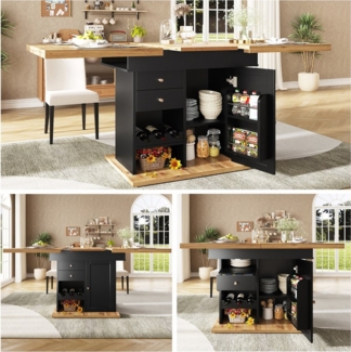 STILVORA Esstisch ausziehbar Küchentisch Buffetschrank mit Snackregal für 4-6 Personen (mit Snack- und Weinregalen – Ausziehbarer, platzsparender Esstisch für 4-6 Personen mit intelligentem Aufbewahrungssystem)