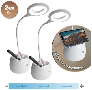 EAXUS LED Schreibtischlampe Touch USB Tischleuchte mit Stiftehalter und Handyhalter, 3 Helligkeitsstufen, flexibel verstellbar, LED fest integriert, kaltweiß, Stromversorgung über USB oder 3x AA-Batterien