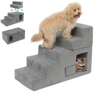 Puluomis Haustiertreppe Haustierleiter 5/3/2 Stufen, mit abnehmbarer Bezug rutschfest (Katzentreppe Hundetreppe Hundeleiter mit weicher Katzenhöhlen)
