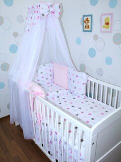 Primawela Babybettwäsche Bettwäsche Bettset MINKY - 6 x Kissen -6t -Nestchen Chiffon Himmel -10