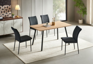 Home Collective Esszimmer-Set mit 4 Stühlen Tisch Küchentisch & Esszimmerstühle Esszimmertisch, Tisch in Eiche Hell & 4 Stühle in Dunkelgrau