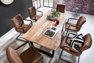 SAM® Baumkantentisch Sonja, massives Holz, echte Baumkante, Metallgestell U-Form, bis 3m