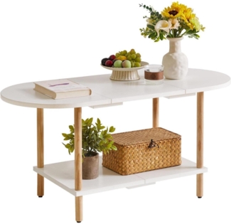 Moderne Ovaler Couchtisch Weiß Holz 2-stufiger Mitteltisch für Wohnzimmer
