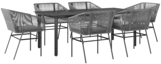 vidaXL 7-tlg. Garten-Essgruppe mit Kissen Grau Poly Rattan Glas 3334630
