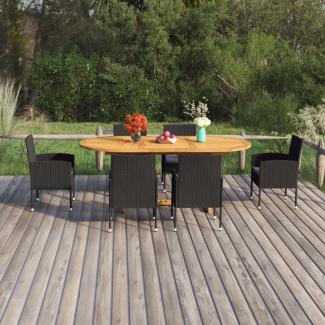 vidaXL 7-tlg. Garten-Essgruppe Poly Rattan Schwarz