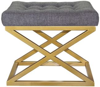 Atelier Del Sofa Stylish Pouffe with Metal Frame, 50 cm Width, 42 cm Height, 40 cm Depth | Luxurious Grey Polyester Velvet & Gold Accents | Perfect for Modern Living Spaces