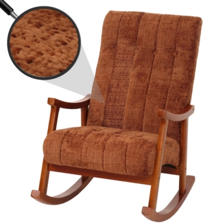 Schaukelstuhl HWC-K10, Relaxsessel, Holz FSC® Stoff/Textil Chenille (465g/m²) ~ terrakotta, Gestell Walnuss-Optik