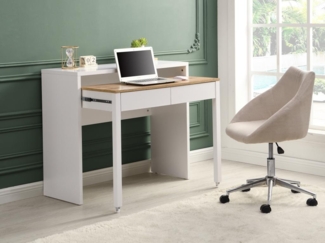 Vente-unique - Konsolenschreibtisch ausziehbar mit 2 Schubladen - Weiß & Holzfarben - LOAVIA