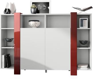 Vladon Highboard Ida, Anrichte mit 12 Fächern, Korpus in Weiß matt, Blenden in Bordeaux Hochglanz (149 x 101 x 34 cm)