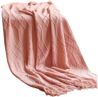 Wohndecke Sofadecke Boho Decke Strick Decke weich Wohndecke Rosa, FELIXLEO