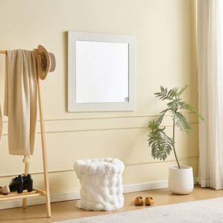 Wandspiegel 80x80 cm Weiß MDF Rahmen, quadratisch, dekorativ, Flurspiegel, Schlafzimmer- und Wohnzimmer-Accessoire