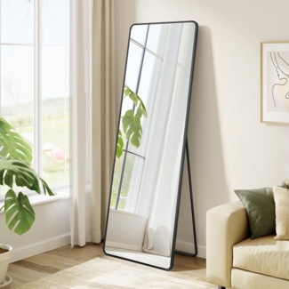 SONGMICS Ganzkörperspiegel, 150 x 40 cm, rechteckiger Standspiegel, Rahmen aus Aluminiumlegierung, Hartglas, für Schlafzimmer, Wohnzimmer, Garderobe, tintenschwarz LFMDE034B01