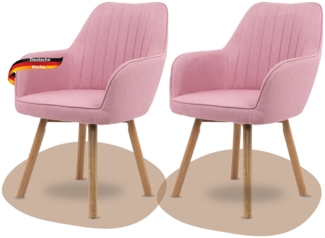 DELUKE® Esszimmerstühle 2er Set ELLA - Stoffbezug, Eichenholz Beine| Gepolsterte Sitzfläche | Skandinavisch Minimalistisch, Stühle Esszimmer | Rosa