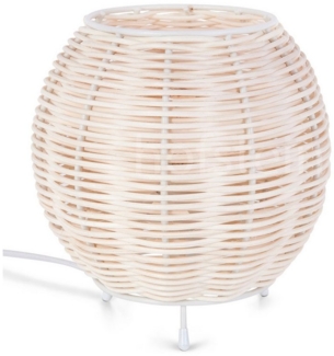 hofstein Tischleuchte Tischlampe aus Metall/Rattan in Beige/Weiß, ohne Leuchtmittel, Schirm aus Rattan (16 cm), An/-Auschalter, 1x E14, ohne Leuchtmittel