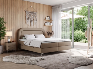 Boxspringbett, Schlafzimmerbett, Bettkasten - EIRA -140 x 200 cm - Braun Kunstleder - H4