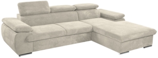 Massivart® Ecksofa CINDY Cord creme / 284 cm, Bettfunktion / Bettkasten / Kopfteilverstellung