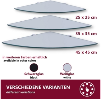 HOOZ Wandregal Eckregal aus Sicherheitsglas mit Halterung - Klarglas 35 x 35 x 0,6 cm, 1-tlg, mit geschliffenen Kanten