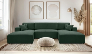 AX LIVING Grün Sofa U Form mit Schlaffunktion – Catea U Cord Wohnlandschaft 364cm