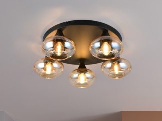 Deckenleuchte DIVINA rund mit 5 Glas Lampenschirmen Bernsteinfarbig, Ø 49cm